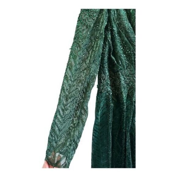 NWT MAC DUGGAL 20399 Long Sleeve Midi Party Dress Wrap Over Size14 Green Emerald - Picture 6 of 13